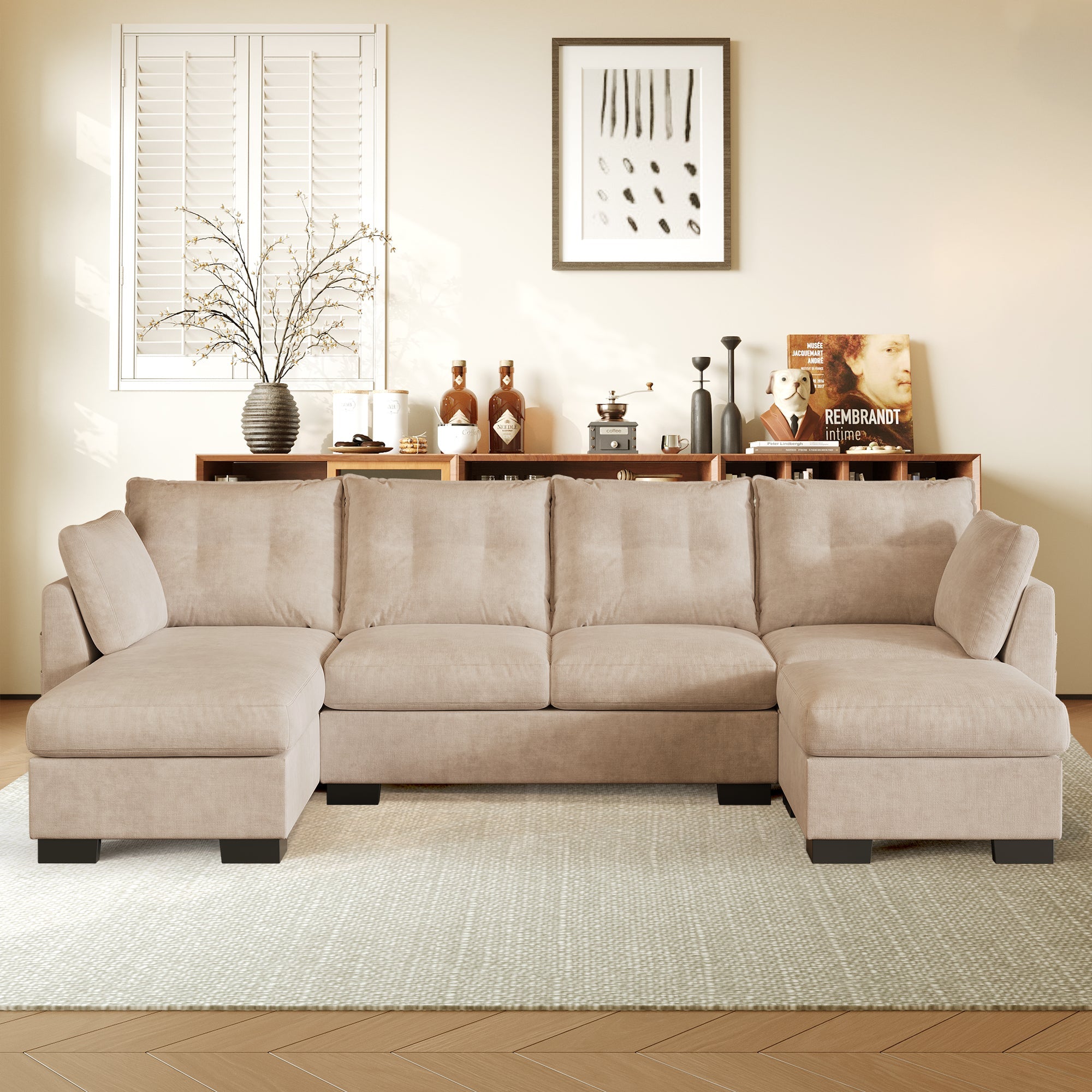 Cloud U Shaped Couch, Modular Sectional Comfy Couch Set with Movable Ottoman