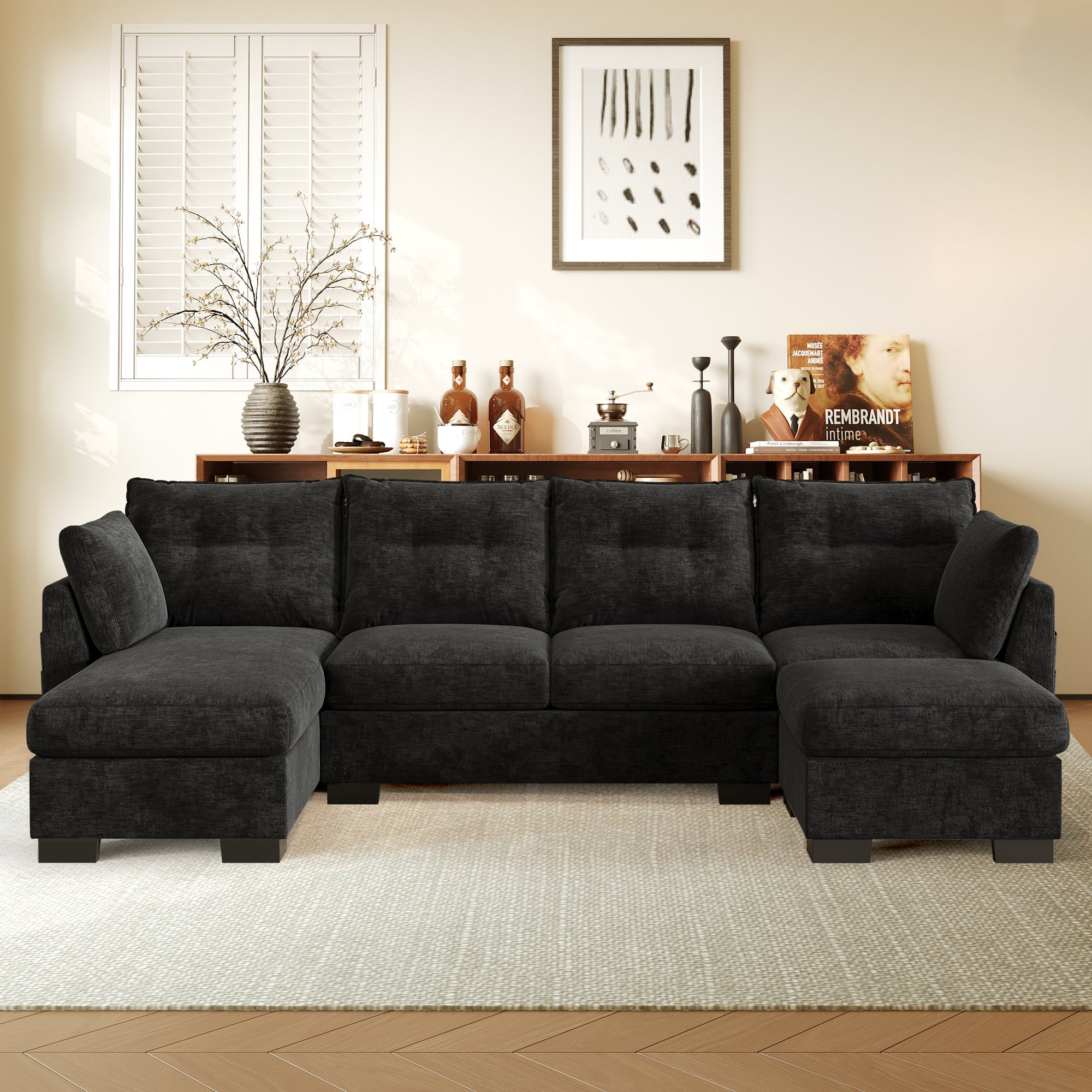 Cloud U Shaped Couch, Modular Sectional Comfy Couch Set with Movable Ottoman