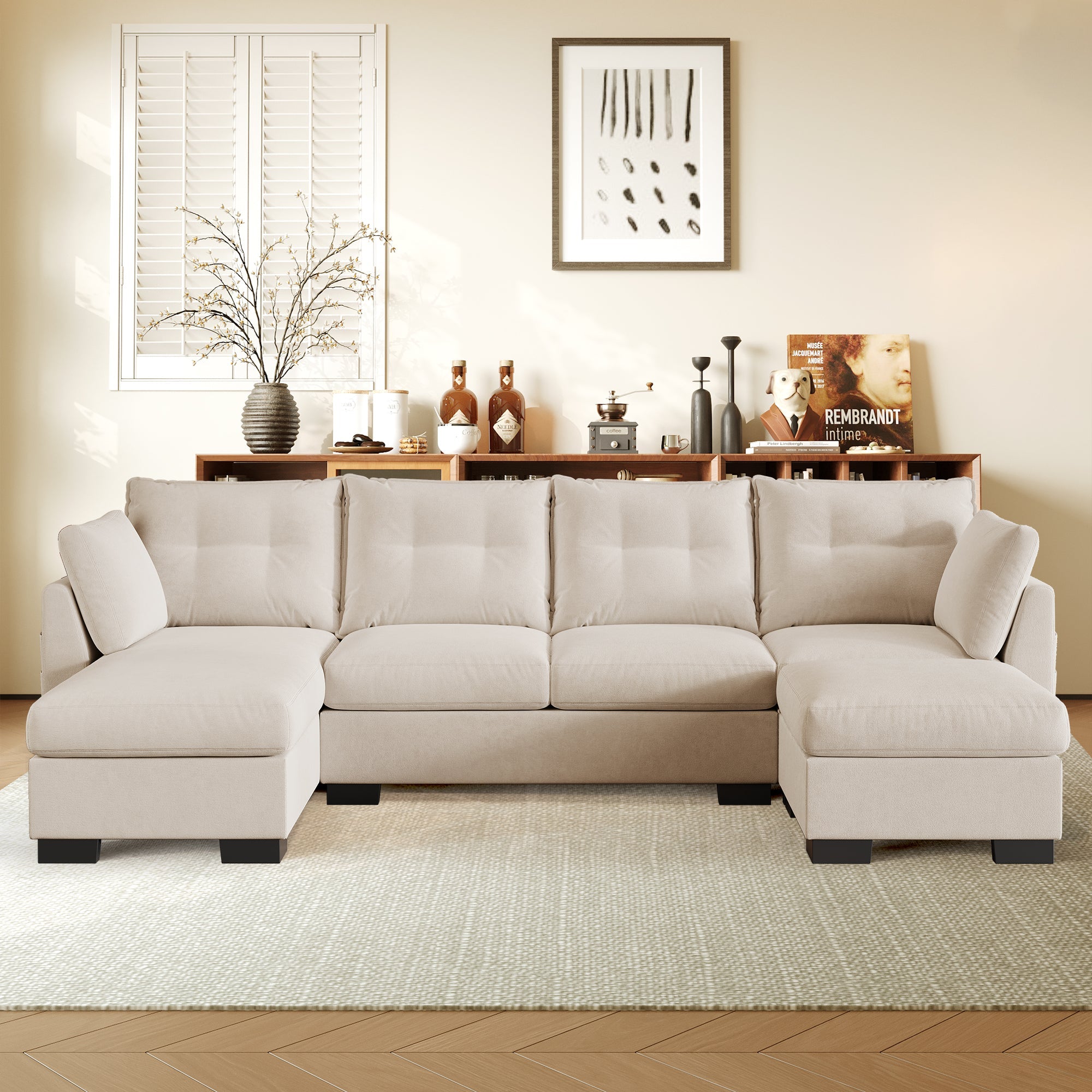 Cloud U Shaped Couch, Modular Sectional Comfy Couch Set with Movable Ottoman