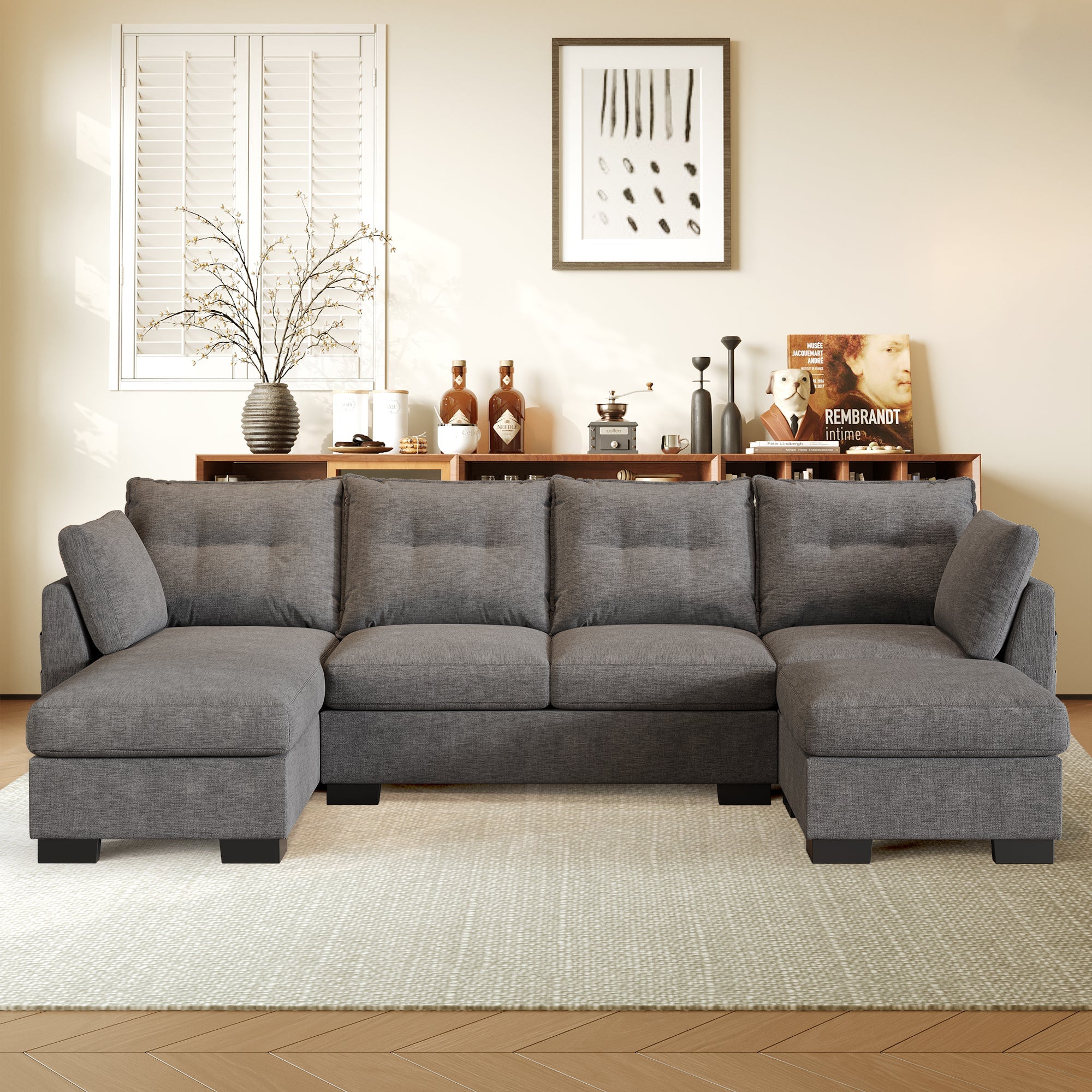 Cloud U Shaped Couch, Modular Sectional Comfy Couch Set with Movable Ottoman