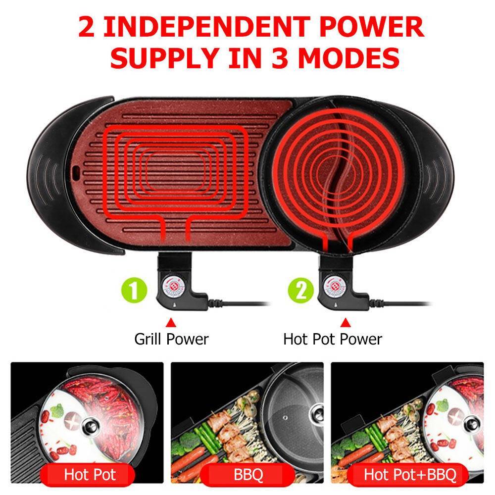 Electric 2 In 1 Hot Pot Hotpot BBQ Grill