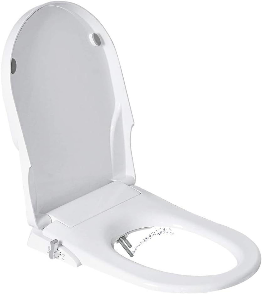 Non Electric Bidet Seat Toilet Seat with Self Cleaning Dual Nozzles Separated Rear & Feminine Cleaning Natural Water Spray, Soft Closed Toilet Seat, Easy DIY Installation (O Shape)