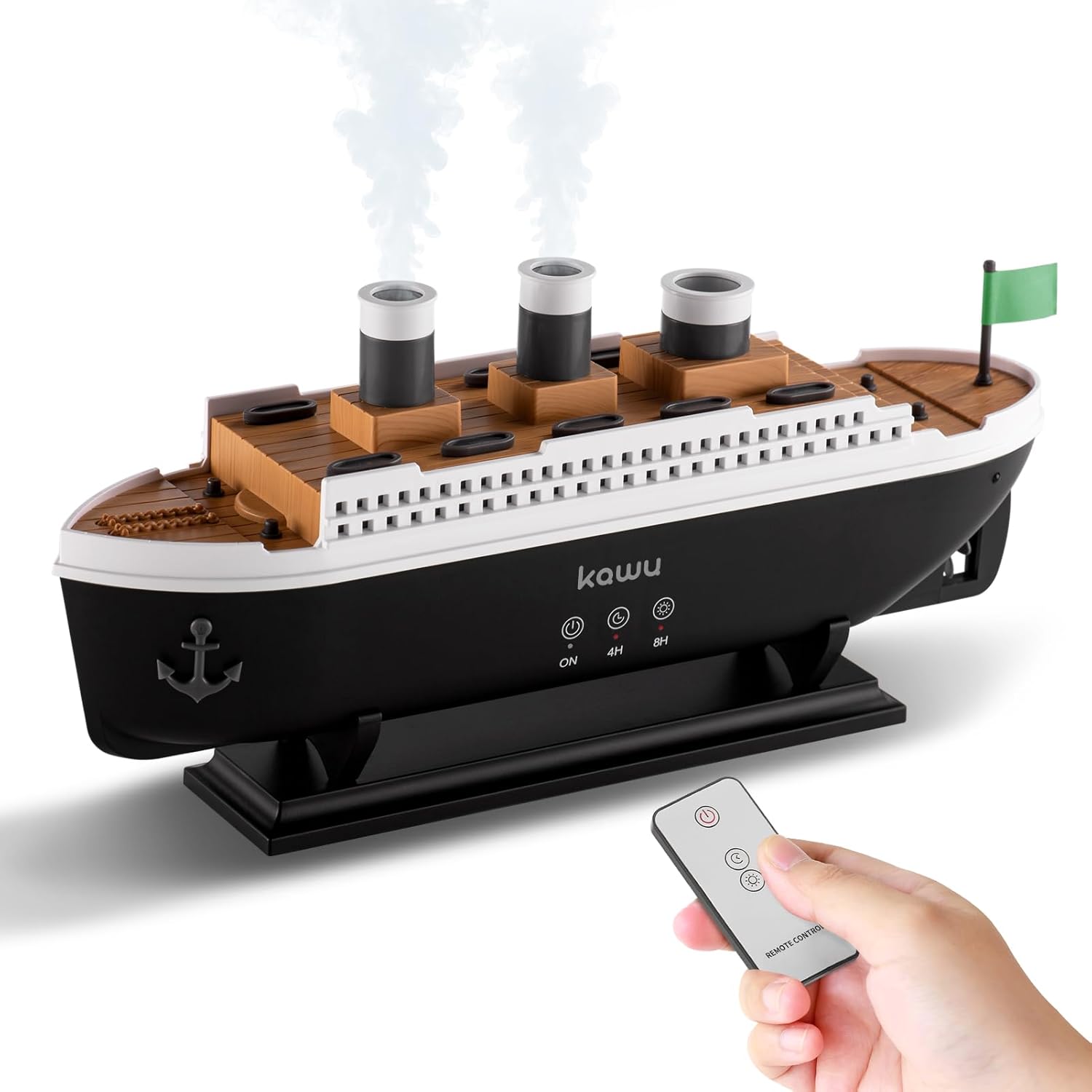 KAWU Steamship Shaped Humidifiers for Bedroom 250ml Ultrasonic Essential Oil Diffuser for Room Home Office, Jellyfish-shaped Fog, 7 Lighting Modes, Remote Control, Auto Shut-Off, 4\/8H Timer 28dB Quiet