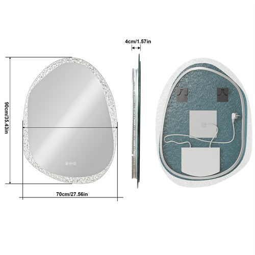 Crystal Frame Bathroom Mirror Anti-fog Makeup Mirror 3 Colors Backlit