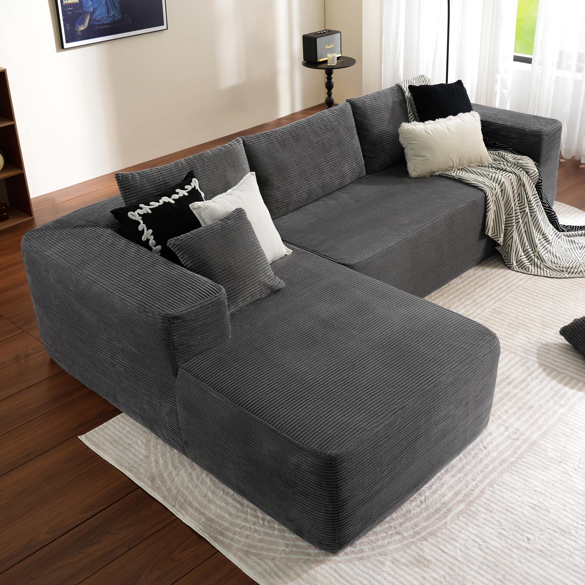 L-Shape Modular Couch with Chaise,Corduroy Fabric,No Assembly Required