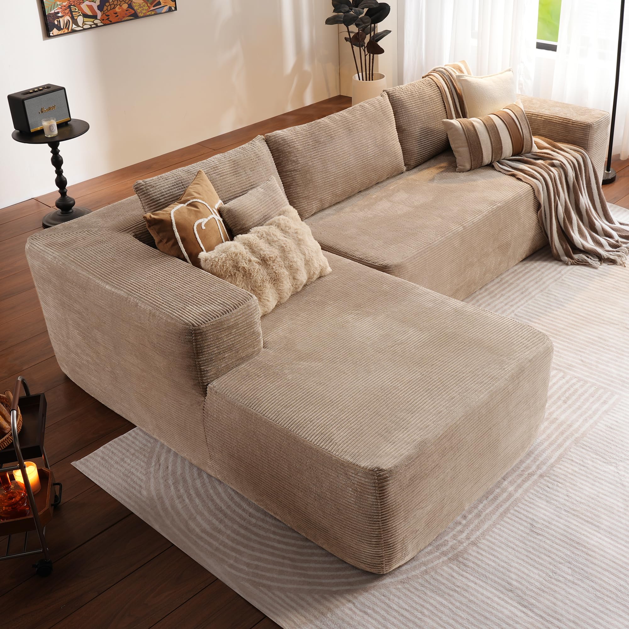 L-Shape Modular Couch with Chaise,Corduroy Fabric,No Assembly Required