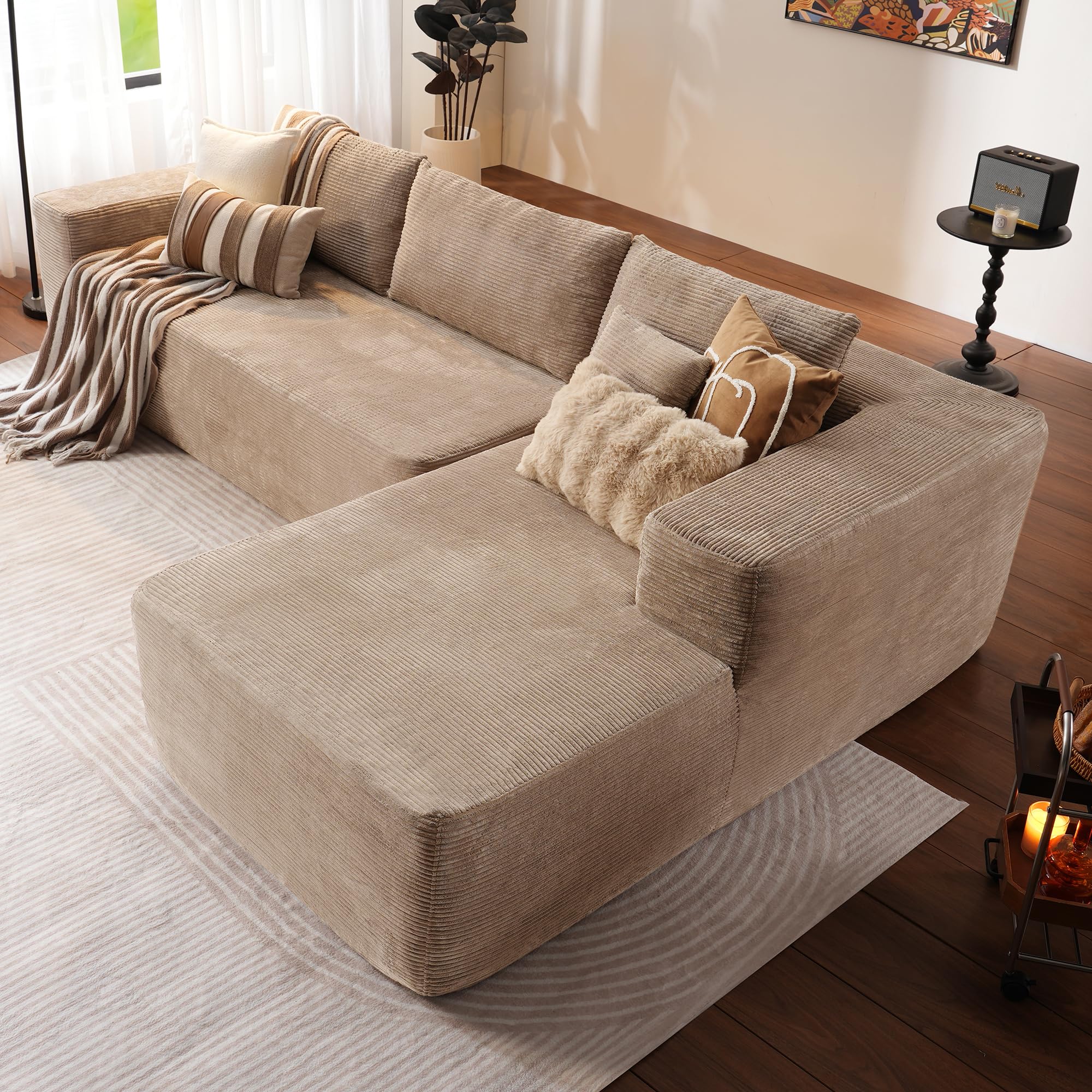 L-Shape Modular Couch with Chaise,Corduroy Fabric,No Assembly Required