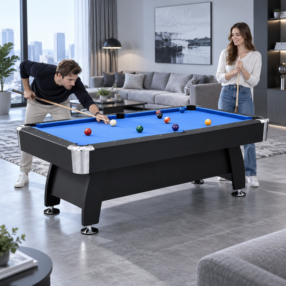 Billiard Table with Accessories, Ball Return, Blue Velvet Cloth, 7Ft