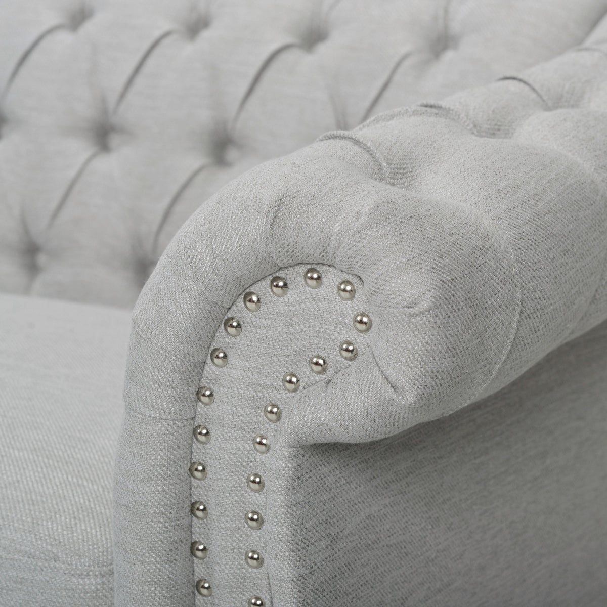 Modern Style Cloud Gray Button Tufted Upholstered Fabric Sofa