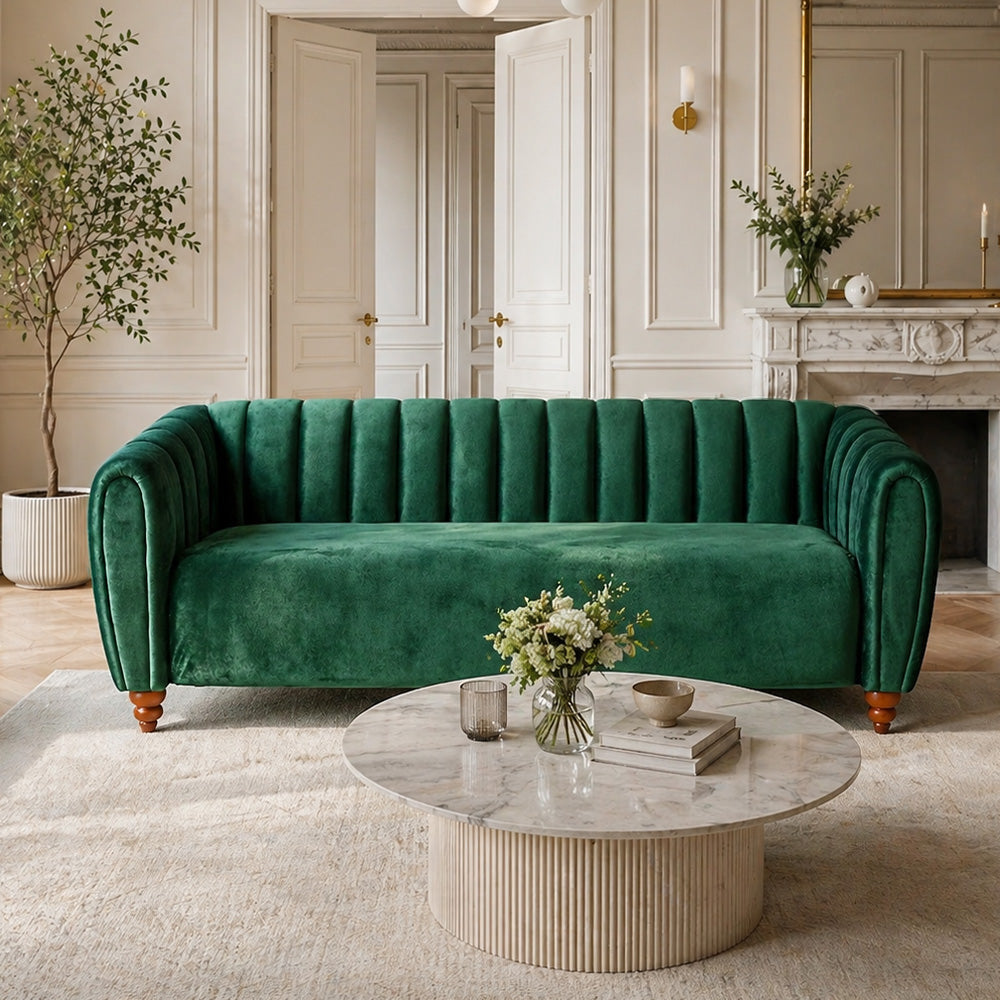 Modern 3-Seater Sofa for Living Room, Emerald Green, Velvet