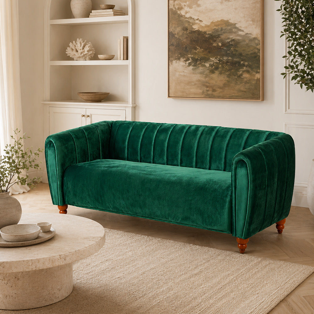 Modern 3-Seater Sofa for Living Room, Emerald Green, Velvet