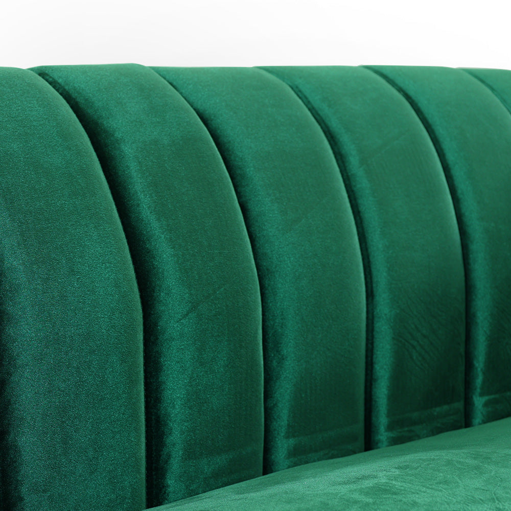 Modern 3-Seater Sofa for Living Room, Emerald Green, Velvet