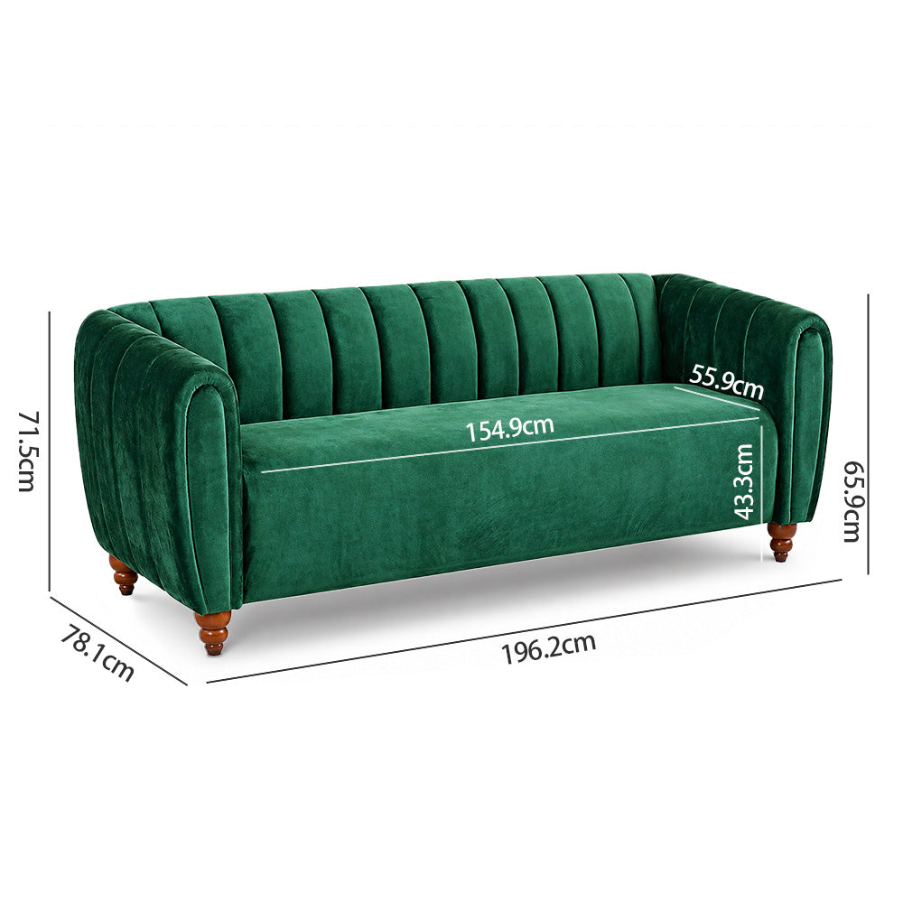 Modern 3-Seater Sofa for Living Room, Emerald Green, Velvet