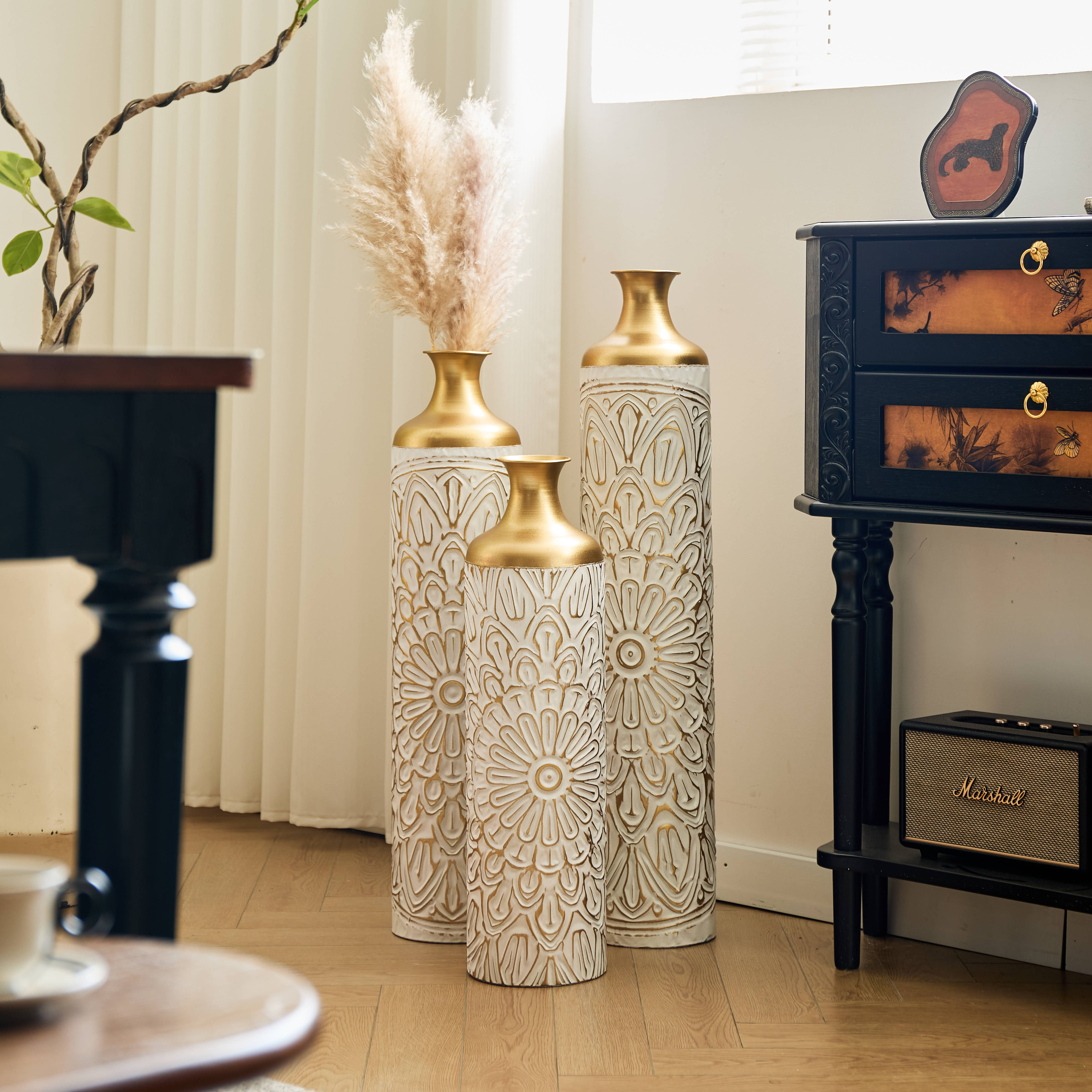 3-pieces home modern style decoration large glazed metal vase
