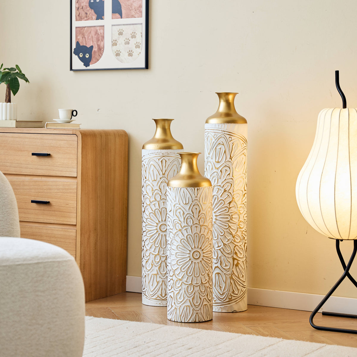 3-pieces home modern style decoration large glazed metal vase