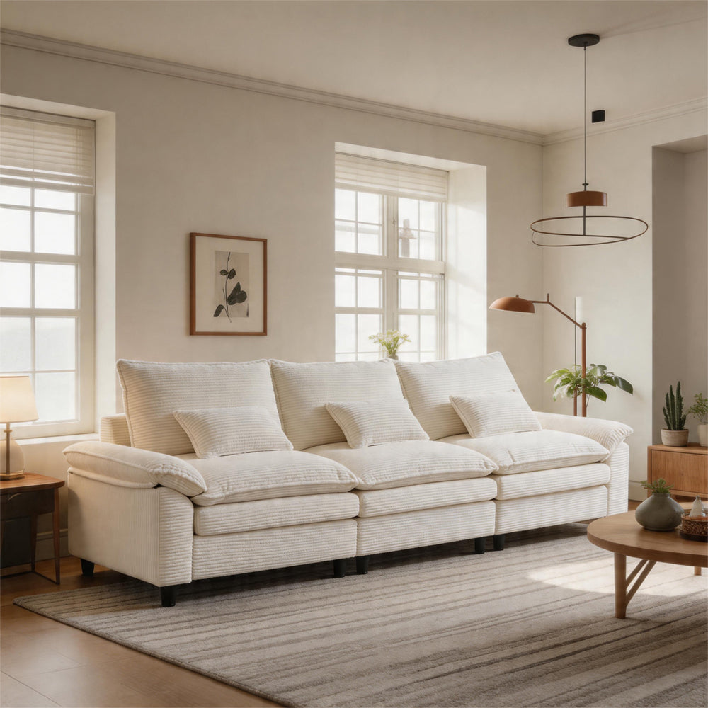 Modern Sofa with Throw Pillows for Living Room, 3-Seater, Corduroy