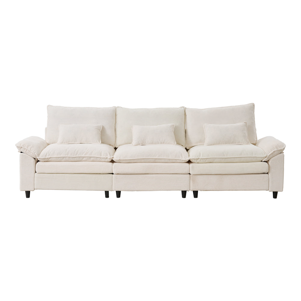 Modern Sofa with Throw Pillows for Living Room, 3-Seater, Corduroy