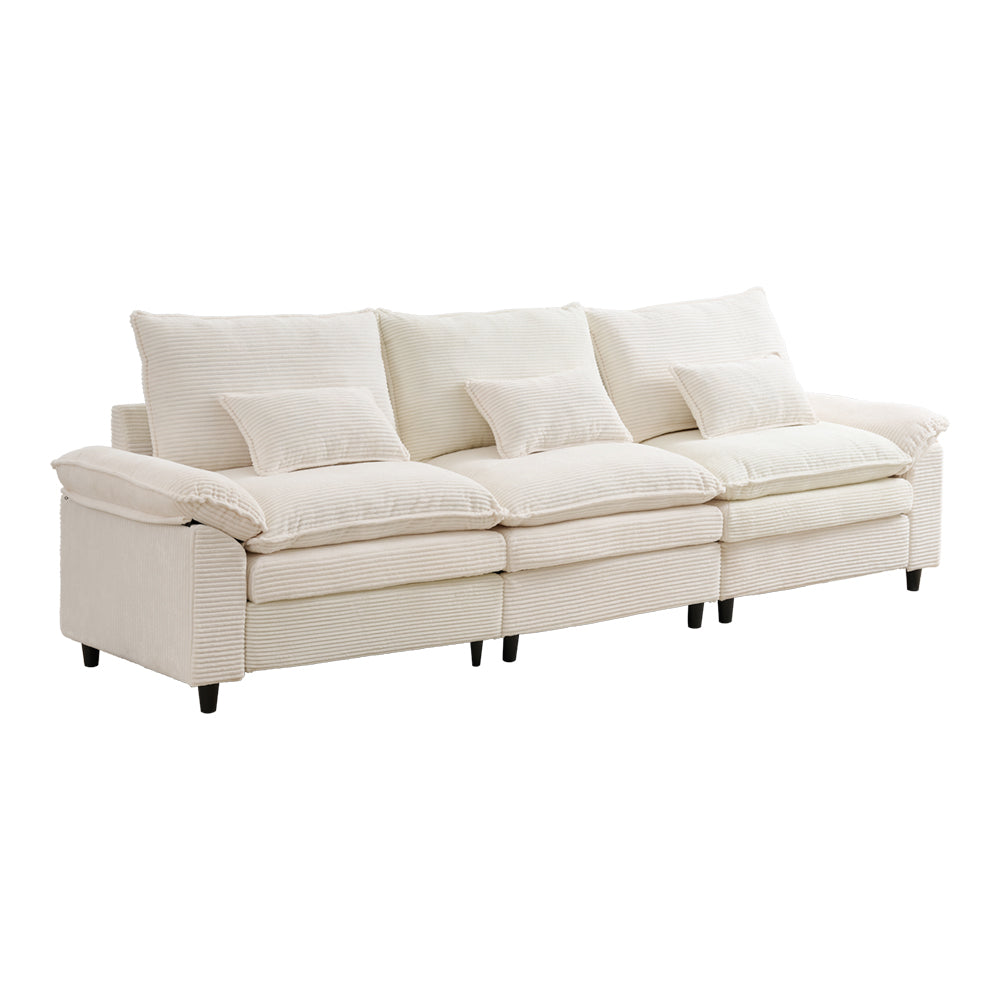 Modern Sofa with Throw Pillows for Living Room, 3-Seater, Corduroy