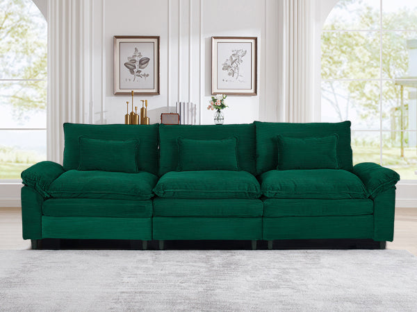 Modern Sofa with Throw Pillows for Living Room, 3-Seater, Corduroy