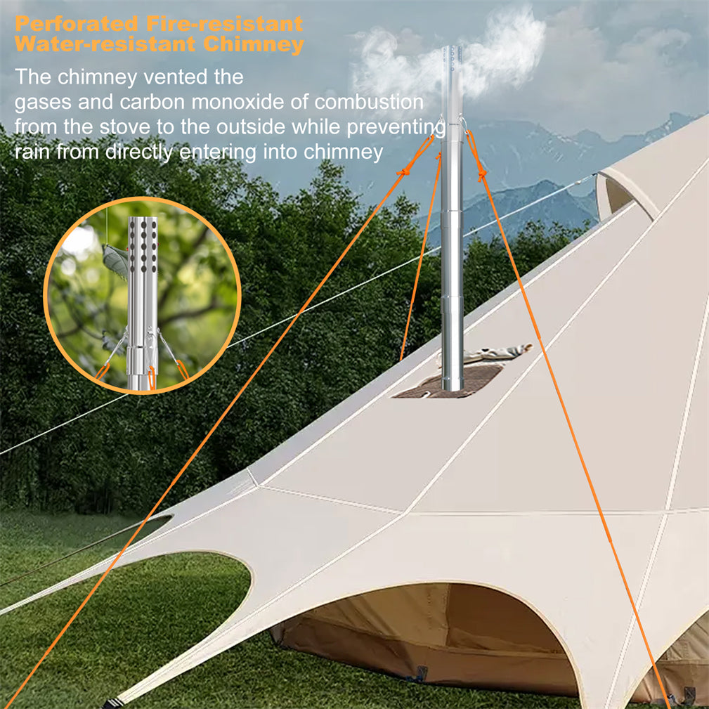 Stainless Steel Portable Camping Wood Stove Tent Stove w/ Chimney Pipe