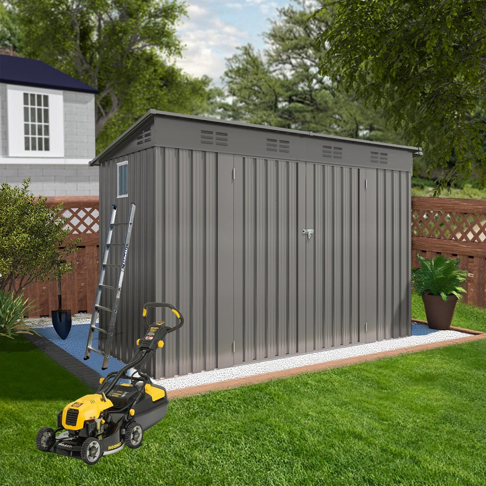 Eeeza Metal Garden Shed with 6 Vents & Double Swing Doors, 4*9 Ft
