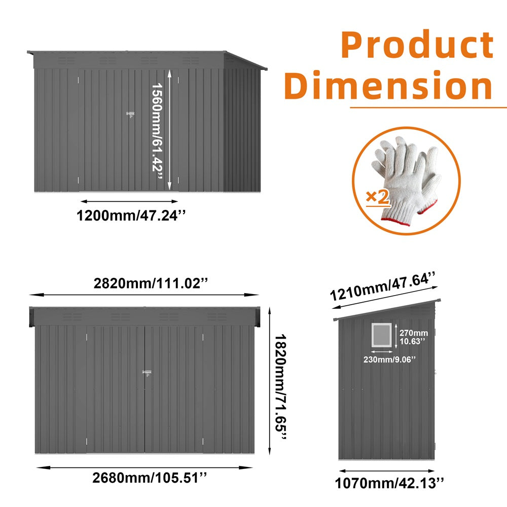 Eeeza Metal Garden Shed with 6 Vents & Double Swing Doors, 4*9 Ft
