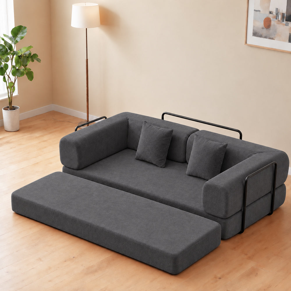 Eeeza Foldable Corduroy Sofa Bed with 2 Cushions, 3-seater