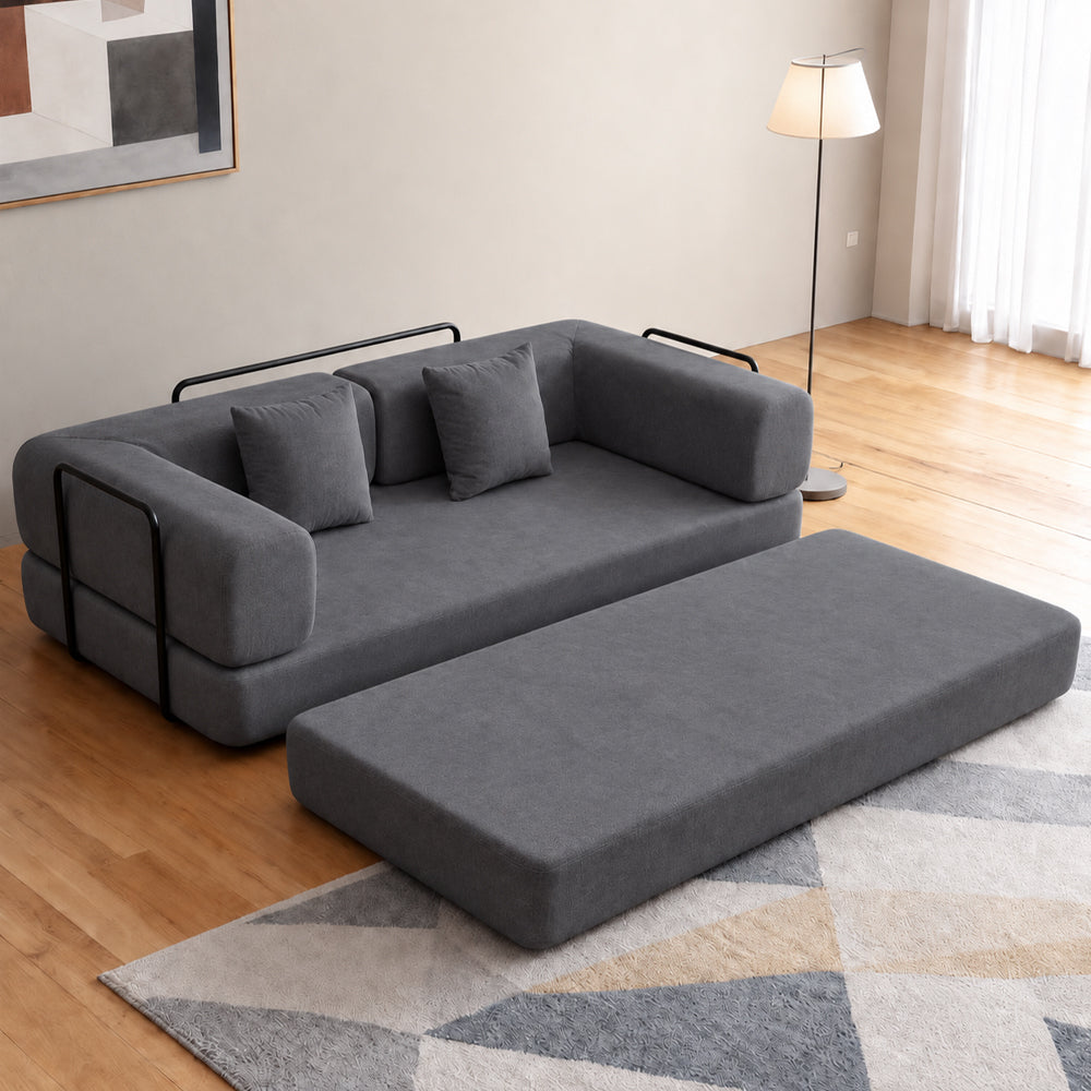 Eeeza Foldable Corduroy Sofa Bed with 2 Cushions, 3-seater