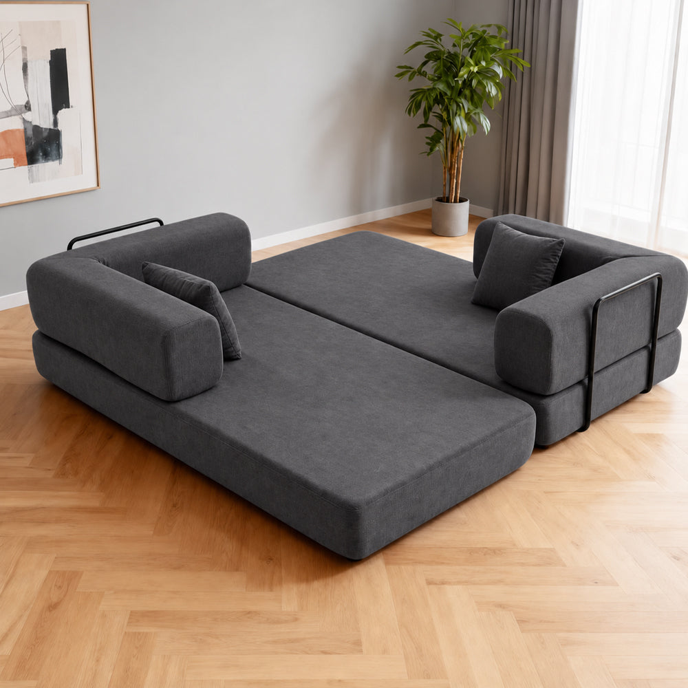 Eeeza Foldable Corduroy Sofa Bed with 2 Cushions, 3-seater