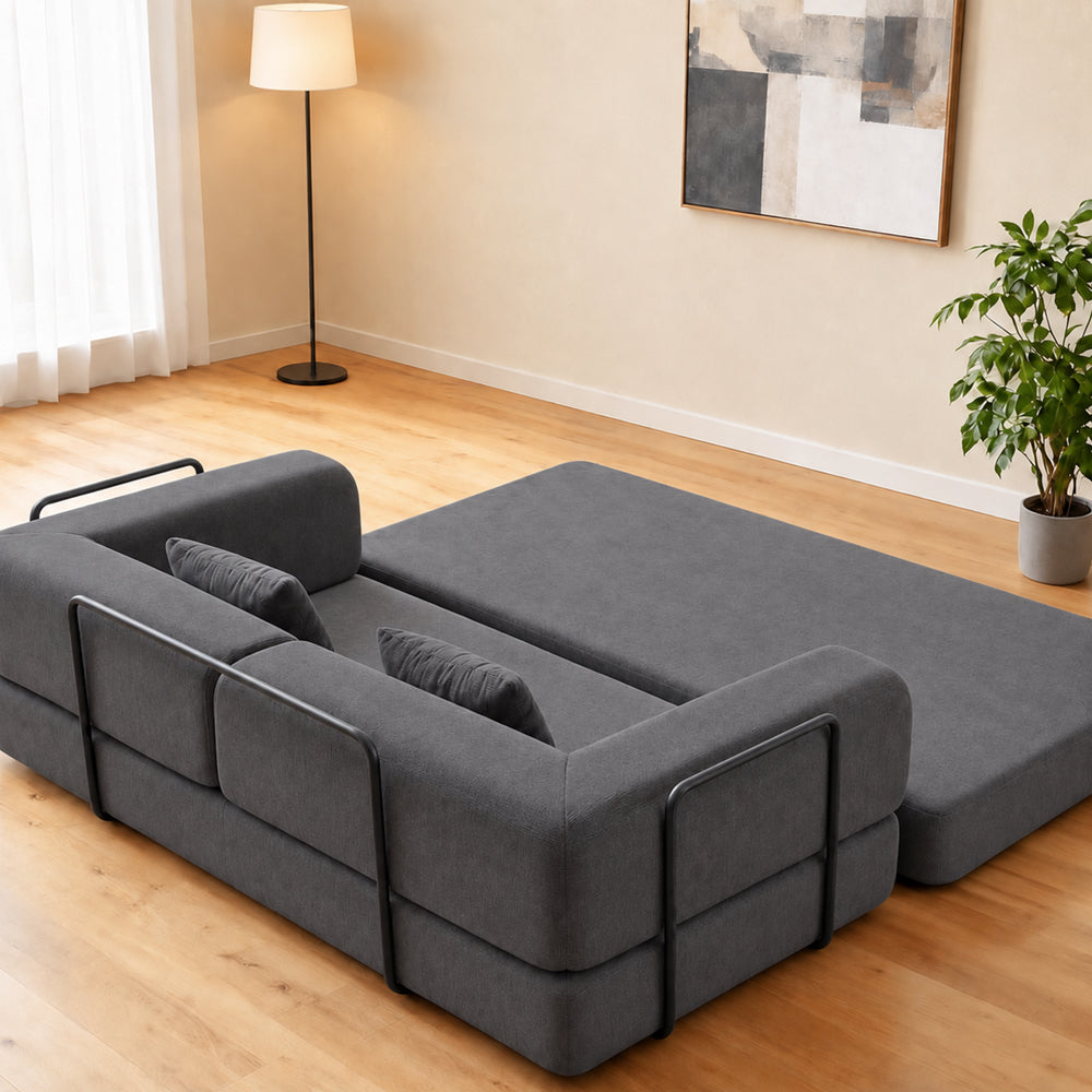 Eeeza Foldable Corduroy Sofa Bed with 2 Cushions, 3-seater