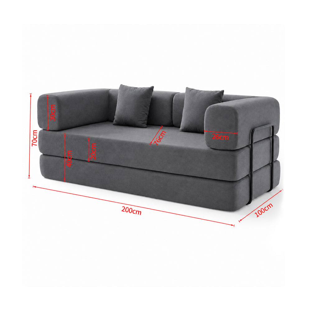Eeeza Foldable Corduroy Sofa Bed with 2 Cushions, 3-seater