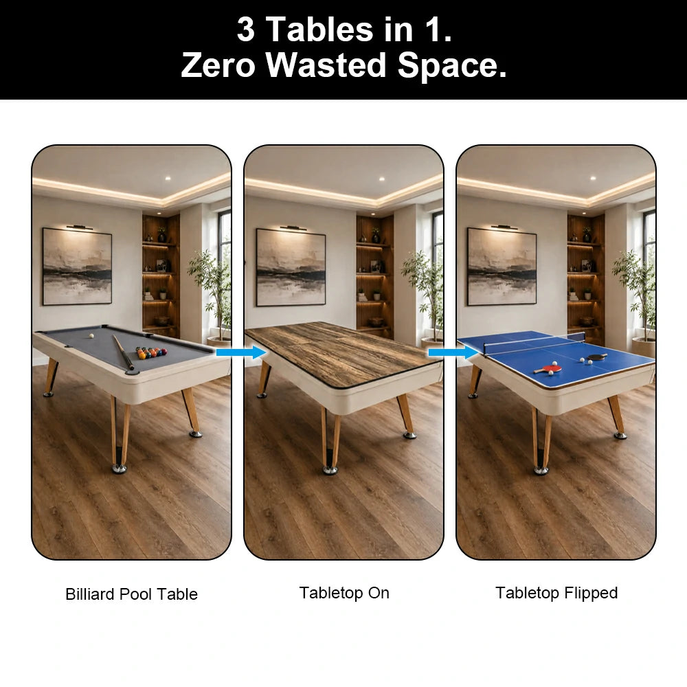 3 in 1 Billiard Pool Table with Full Accessories, E1 Grade MDF, 7ft