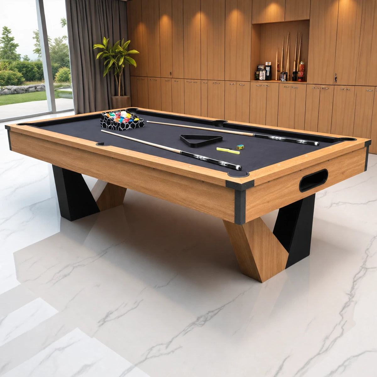 Pool Table with Ball Return and Wool Cloth, Full Accessories, 7ft