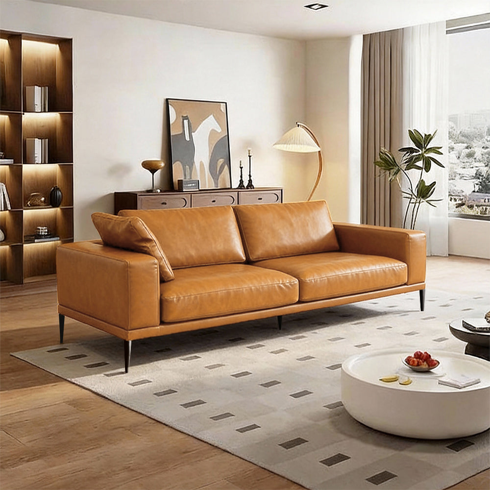 Eeeza Modern Deep-Seated Sofa, Two-seater, Faux Leather, Brown