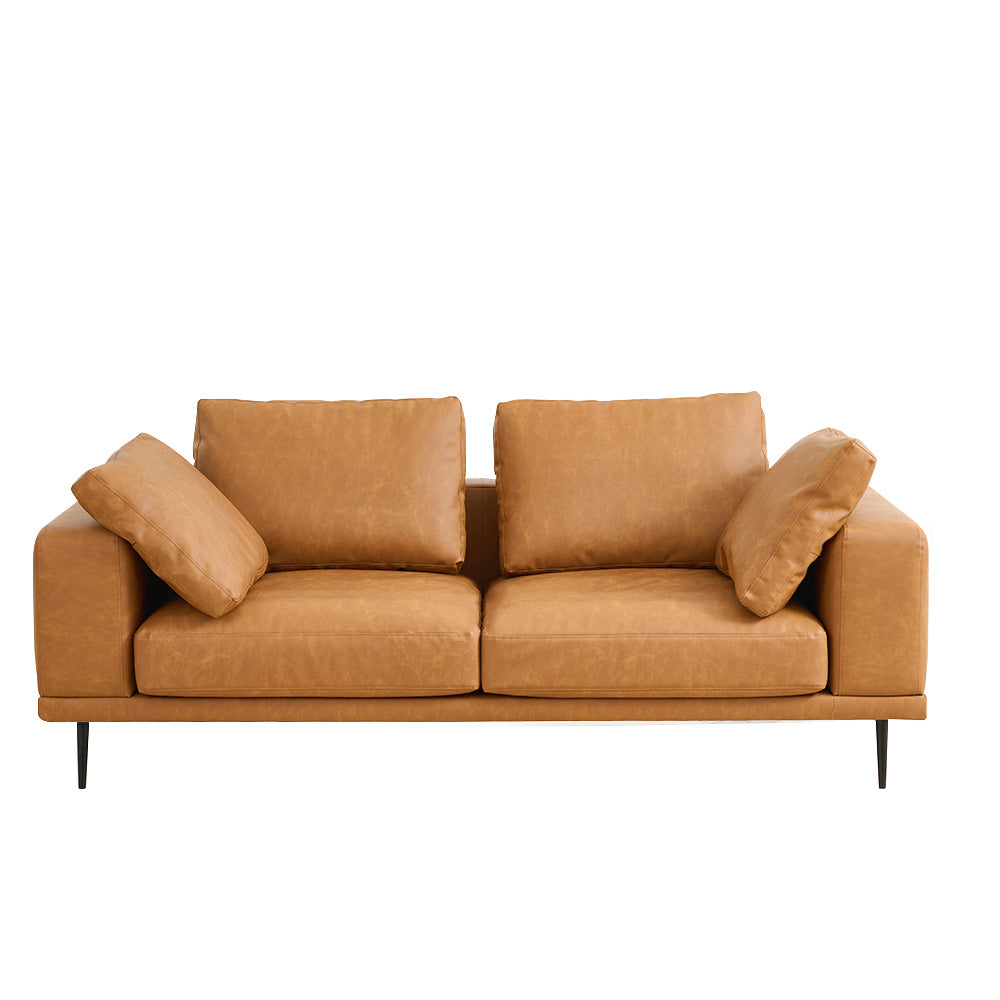 Eeeza Modern Deep-Seated Sofa, Two-seater, Faux Leather, Brown