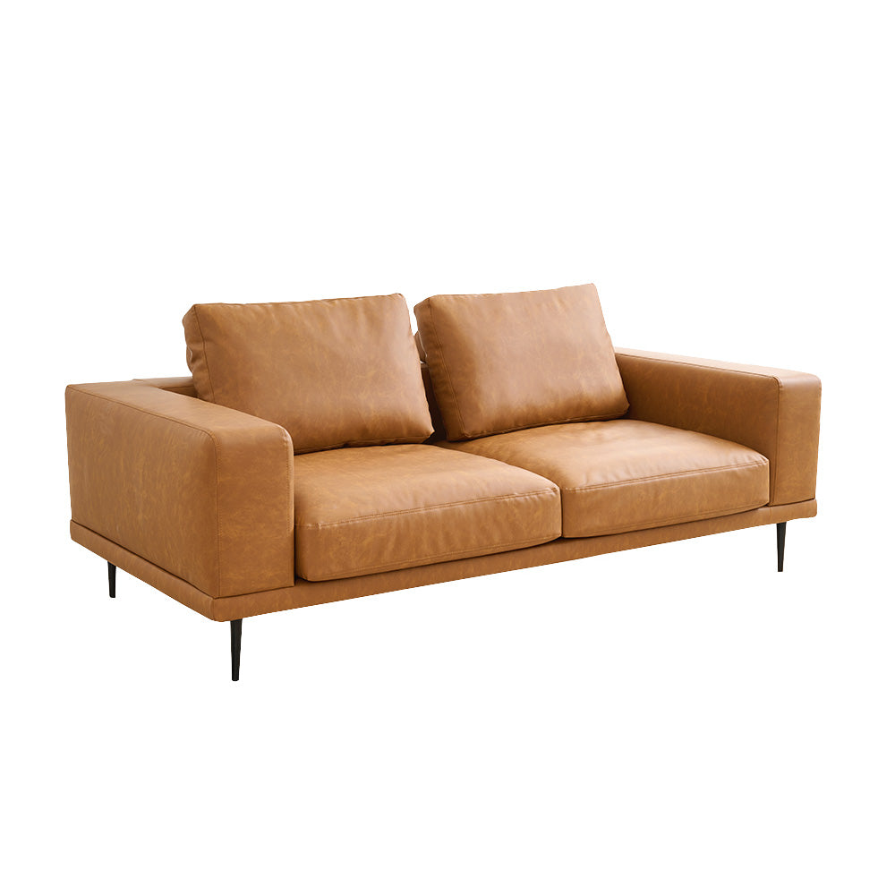 Eeeza Modern Deep-Seated Sofa, Two-seater, Faux Leather, Brown