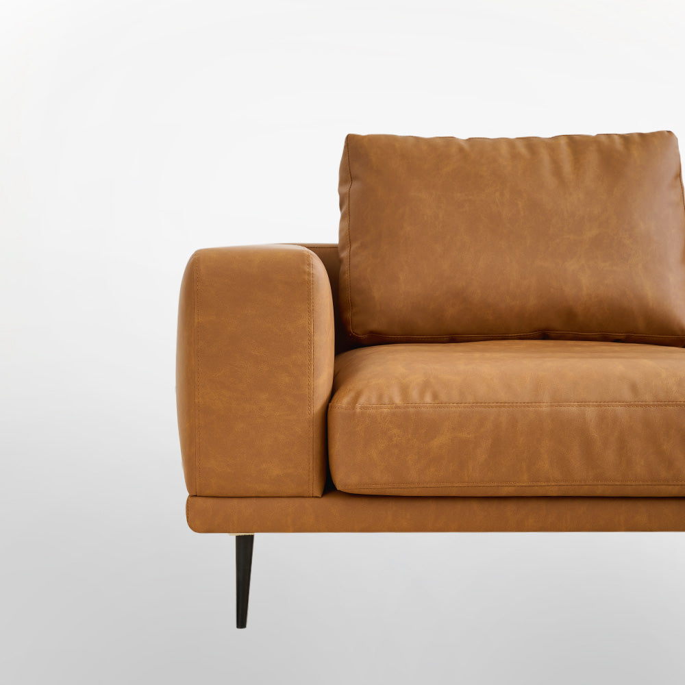Eeeza Modern Deep-Seated Sofa, Two-seater, Faux Leather, Brown