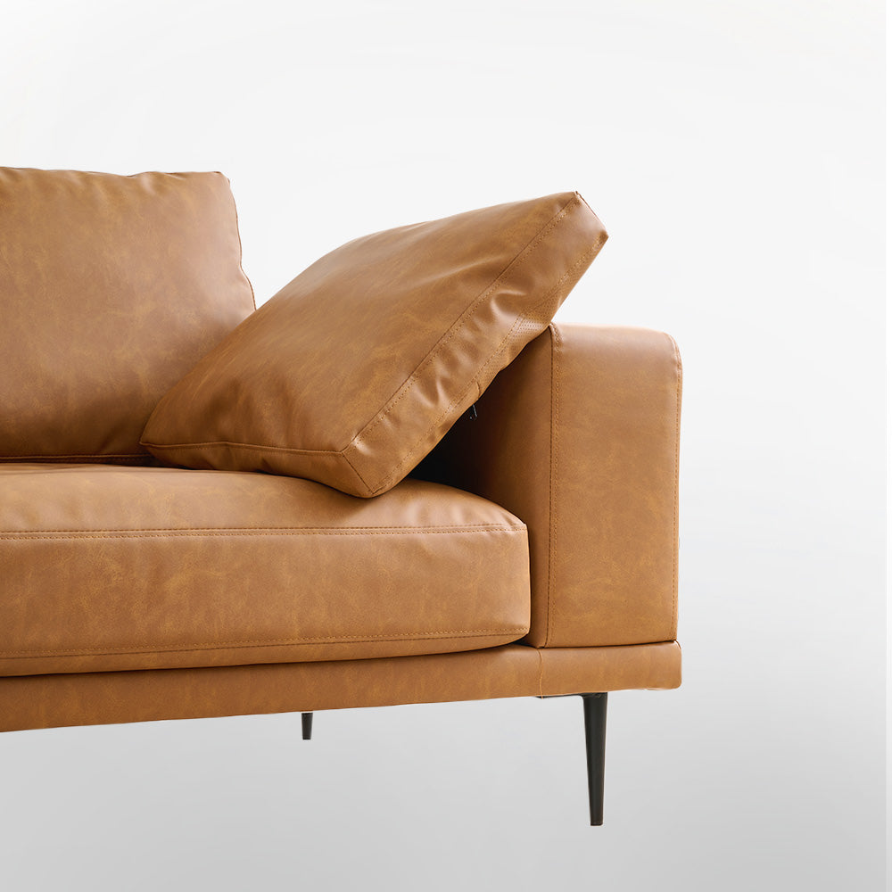 Eeeza Modern Deep-Seated Sofa, Two-seater, Faux Leather, Brown