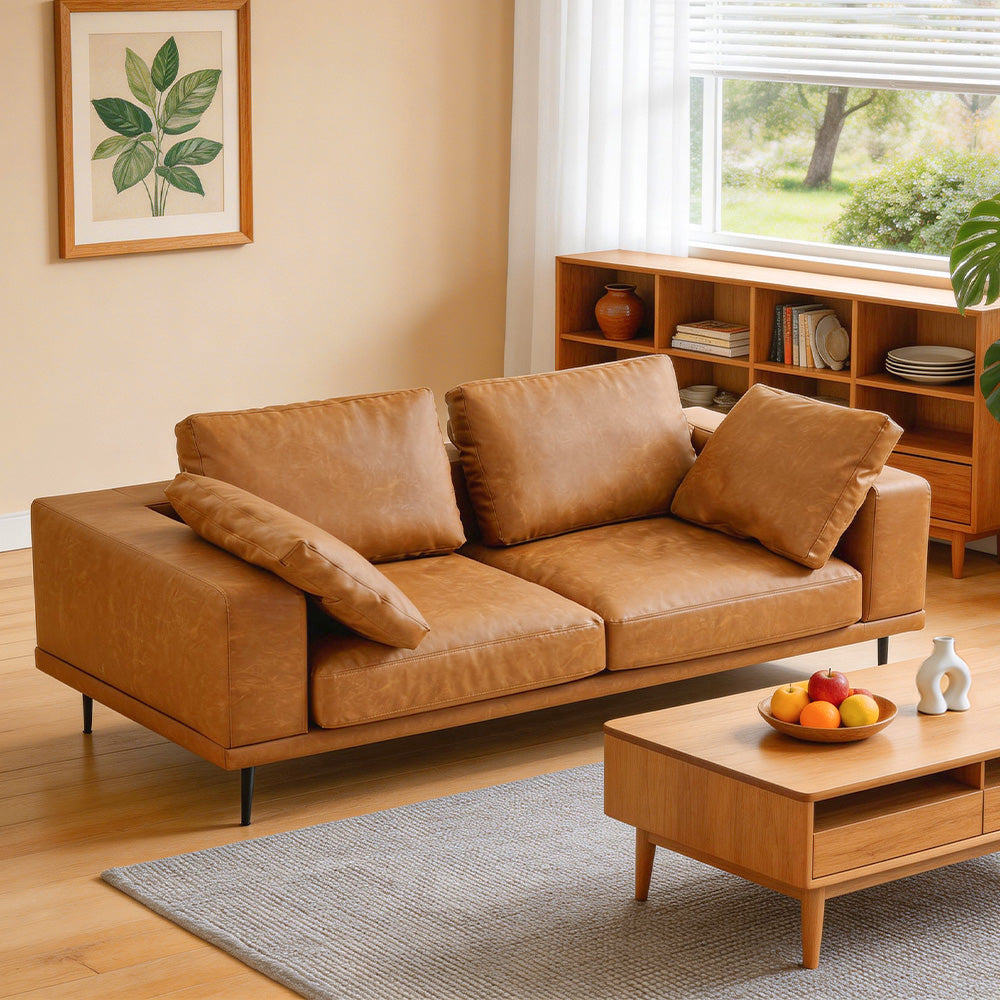 Eeeza Modern Deep-Seated Sofa, Two-seater, Faux Leather, Brown
