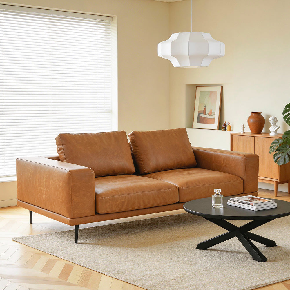 Eeeza Modern Deep-Seated Sofa, Two-seater, Faux Leather, Brown