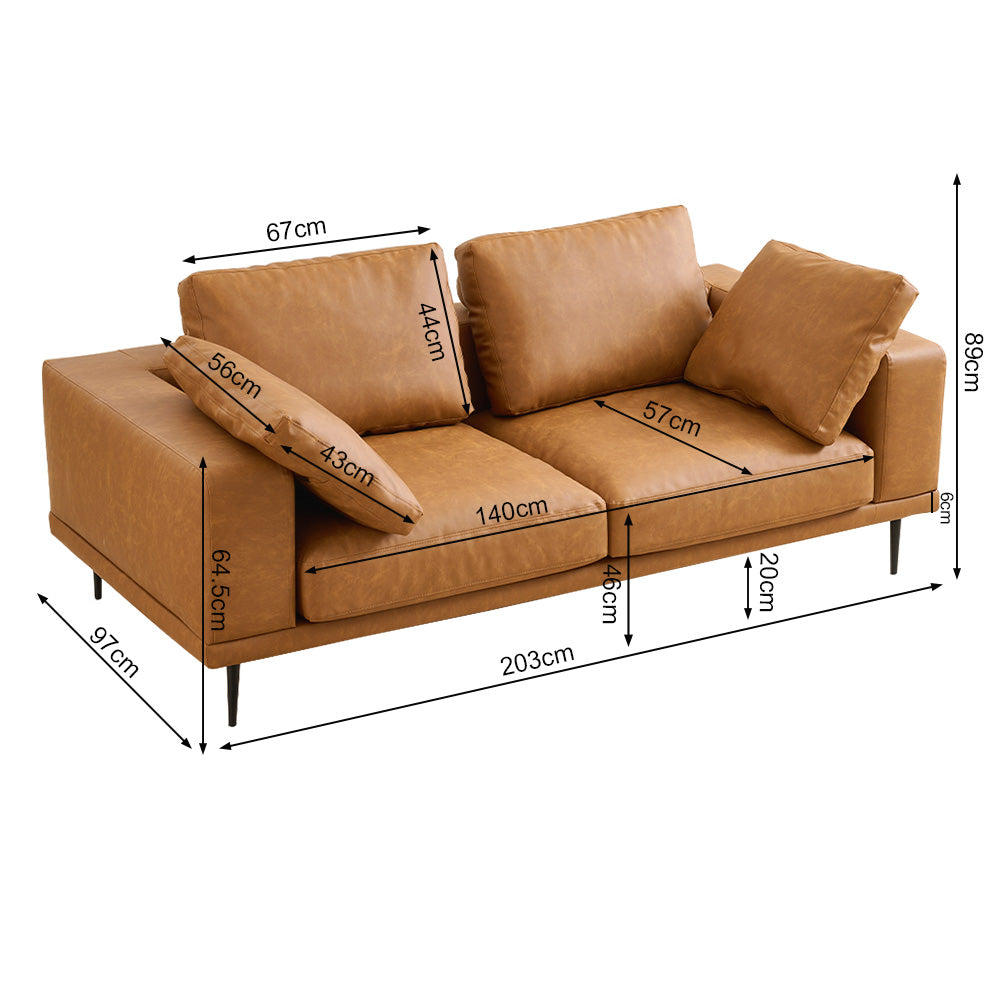Eeeza Modern Deep-Seated Sofa, Two-seater, Faux Leather, Brown