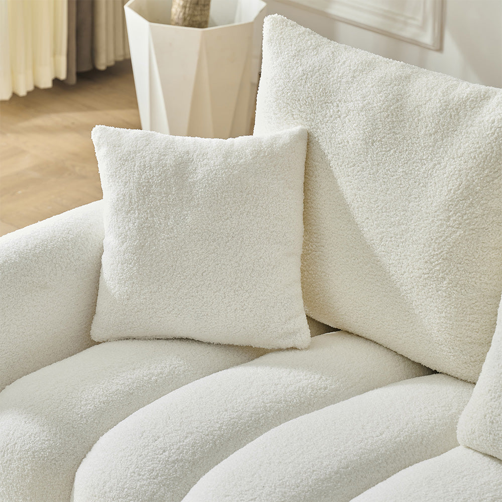 Eeeza Corner Sofa with USB Ports, Teddy Fabric, 3-seater, 92-inch