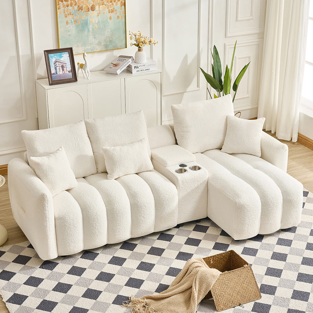 Eeeza Corner Sofa with USB Ports, Teddy Fabric, 3-seater, 92-inch