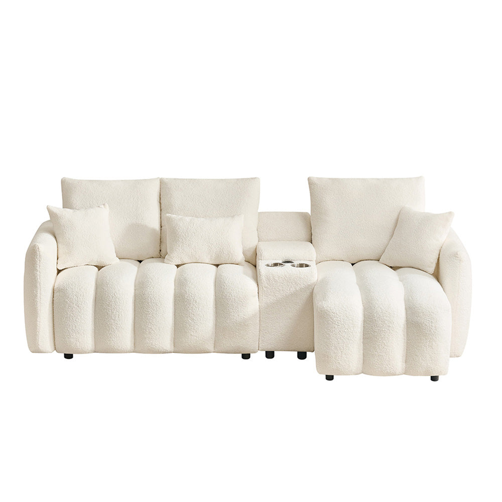 Eeeza Corner Sofa with USB Ports, Teddy Fabric, 3-seater, 92-inch