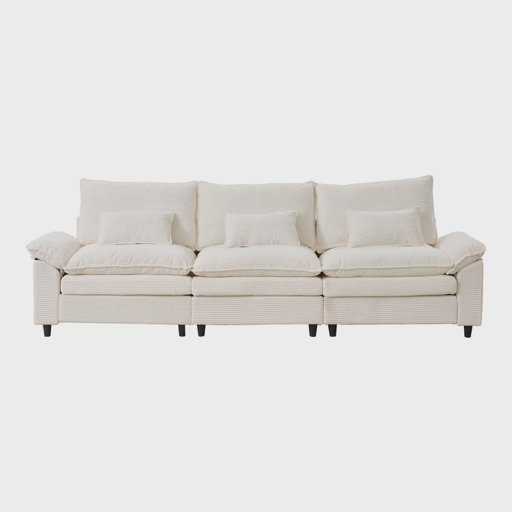Load video: Modern Sofa with Throw Pillows for Living Room, 3-Seater, Corduroy
