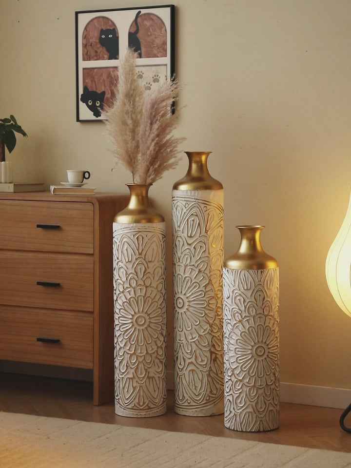 3-pieces home modern style decoration large glazed metal vase
