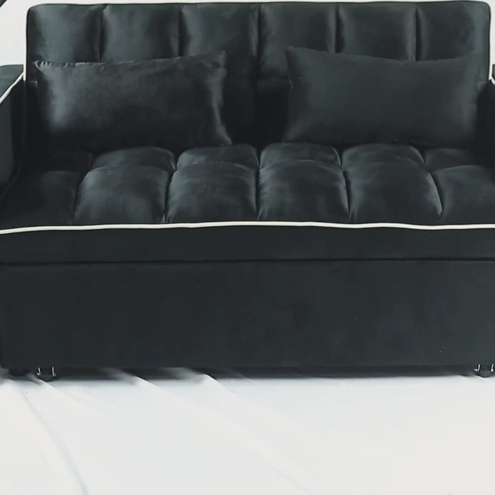 Eeeza Modern Velvet Sofa Bed with Cushions and Phone Holder, 2-seater